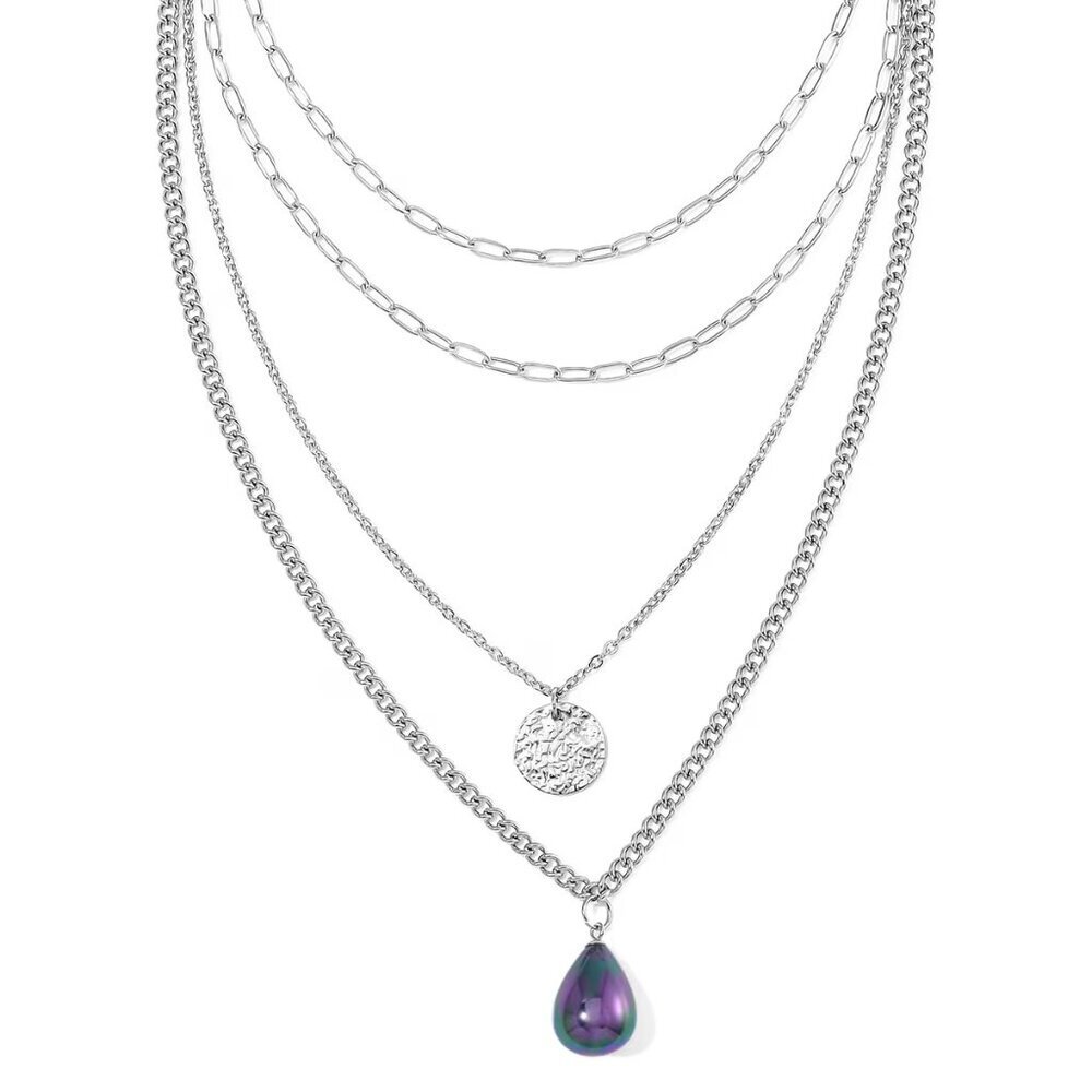 Peacock Color Shell Pearl 4 Layered Necklace in Stainless Steel